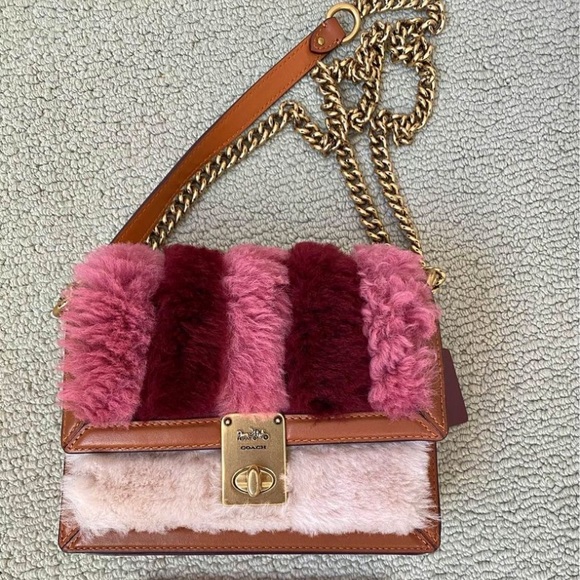 Coach real fur hutch bag patchwork shearling Hutton woman purse pink - Picture 3 of 8